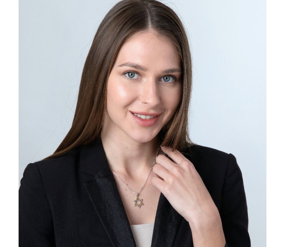 Two Tone Pendant Necklace – Sterling Silver and 15K Gold Plated Star of David