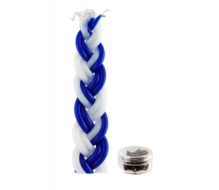 Two in One, A Blue and White Braided Havdalah Candle with spice Box