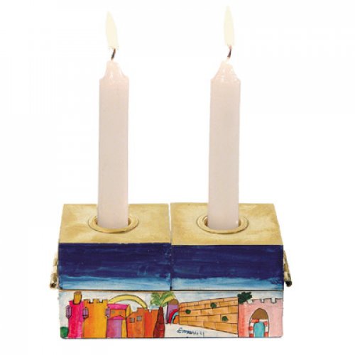 Two-In-One Menorah & Shabbat Candlesticks - Jerusalem by Yair Emanuel