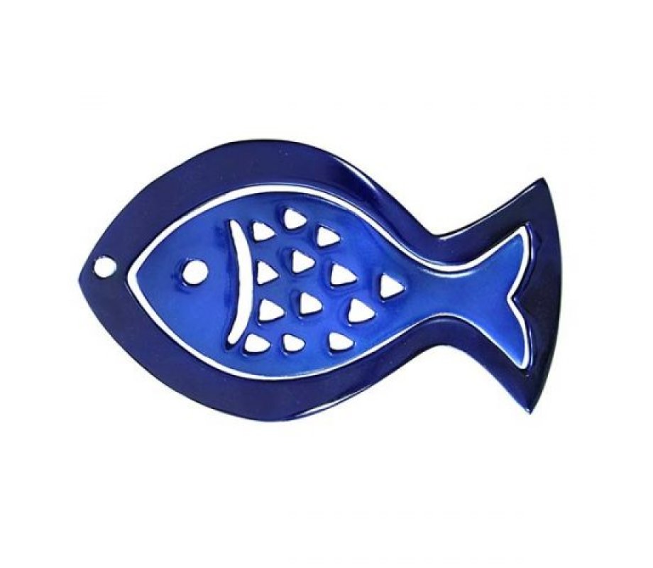 Two-in-One Trivet Blue Hand Painted Anodized Aluminum, Fish - Yair Emanuel