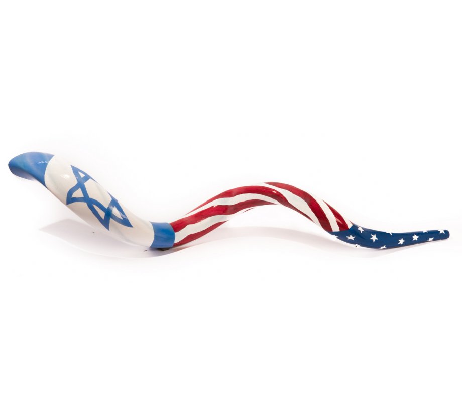 United States Flag Hand Painted Yemenite Shofar
