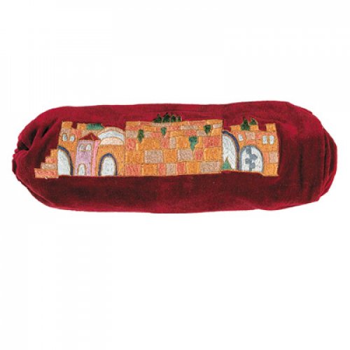 Velvet Shofar Pouch for Rams Horn Burgundy, Jerusalem View - Yair Emanuel