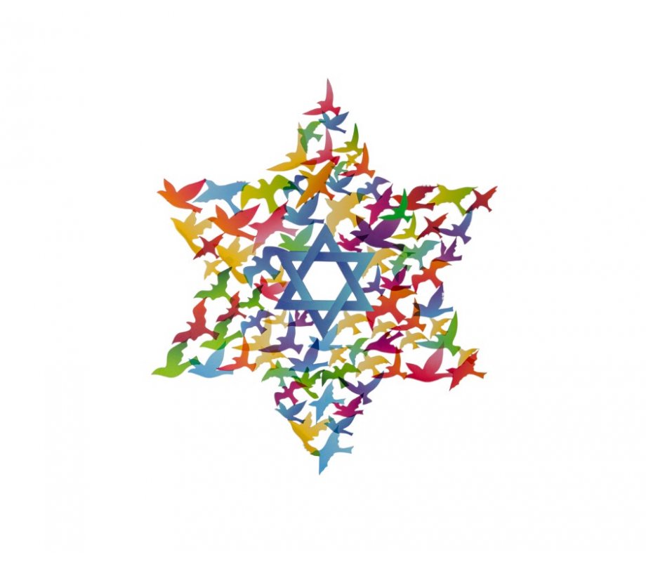 Wall Art, Medium Size Colorful Star of David Shape with Multiple Birds - Dorit Judaica