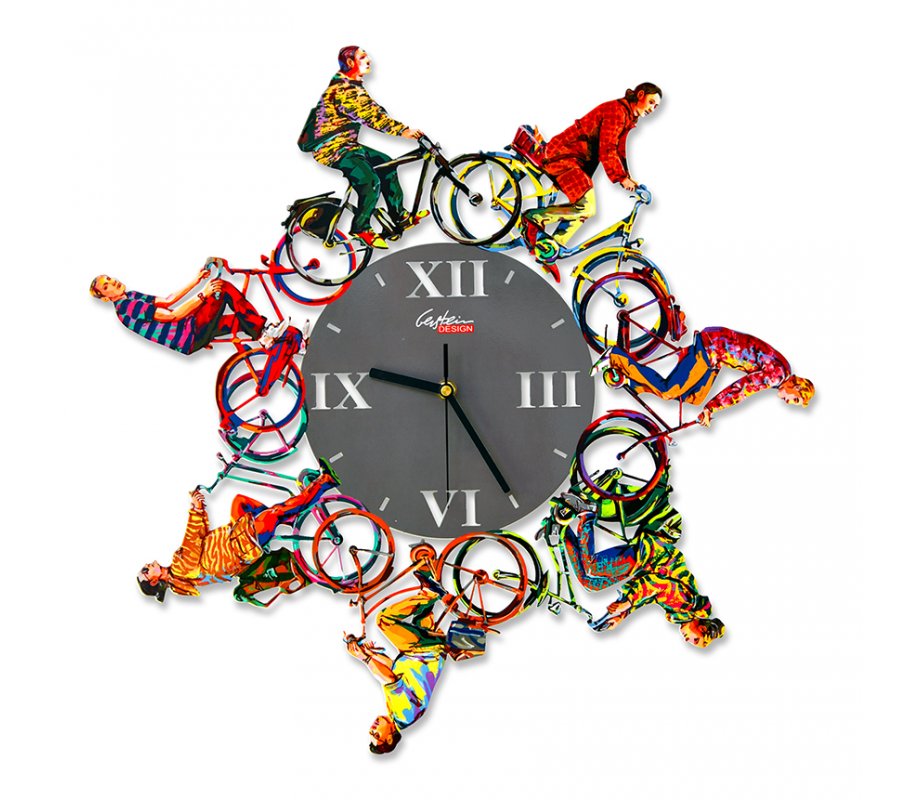 Wall Clock with Frame of Casual Bicycle Riders - David Gerstein