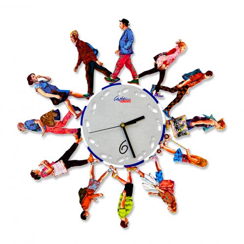 Wall Clock with Frame of Walkers Strolling the Streets - David Gerstein