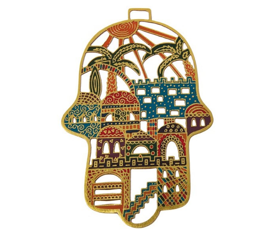 Wall Hamsa, Colorful Jerusalem Design - Yair Emanuel