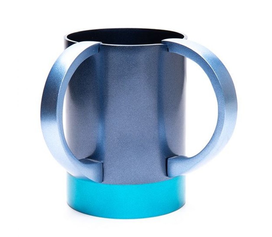 Wash Cup with Words Al Netilat Yadayim, Two Tone in Blue - Yair Emanuel
