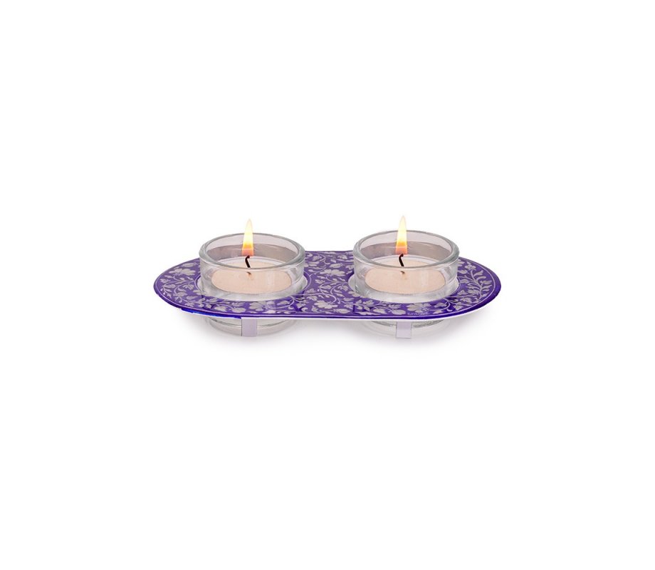 White Flower Design Glass and Metal Candle Holders for Tea Lights - Yair Emanuel