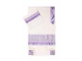 White Tallit Set with Purple Flowers by Ronit Gur