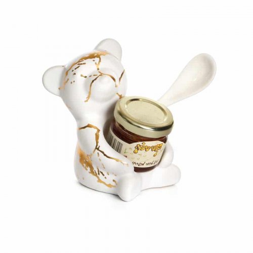 White and Gold Ceramic Bear Honey Dish for Rosh Hashanah