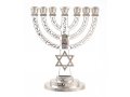 White on Silver 7-Branch Menorah with Star of David and Breastplate  5.2 Inches