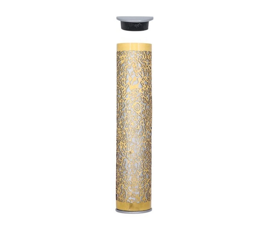 Wide Cutout RoundedGold Mezuzah Case, Pomegranates - Yair Emanuel