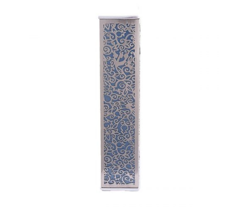 Wide Mezuzah Case with Cutout Pomegranates and Flower - Yair Emanuel