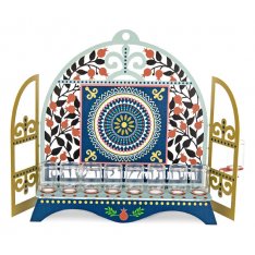 Window Menorah with Pomegranates and Hebrew Song Words, For Oil - Dorit Judaica