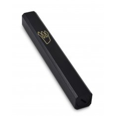 Wood Mezuzah Case, Black Color with Gold Shin Outline - Selection for Lengths