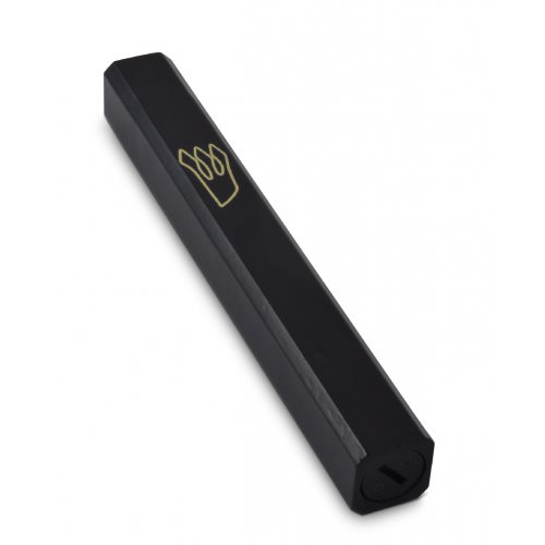 Wood Mezuzah Case, Black Color with Gold Shin Outline - Selection for Lengths