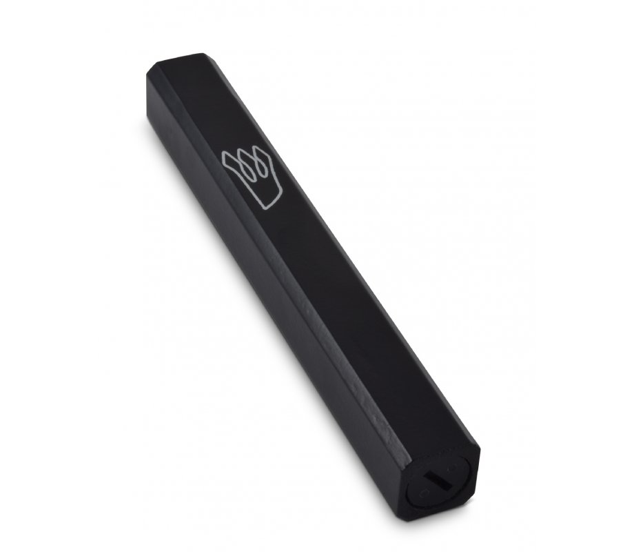 Wood Mezuzah Case, Black Color with Silver Shin Outline - Selection for Lengths