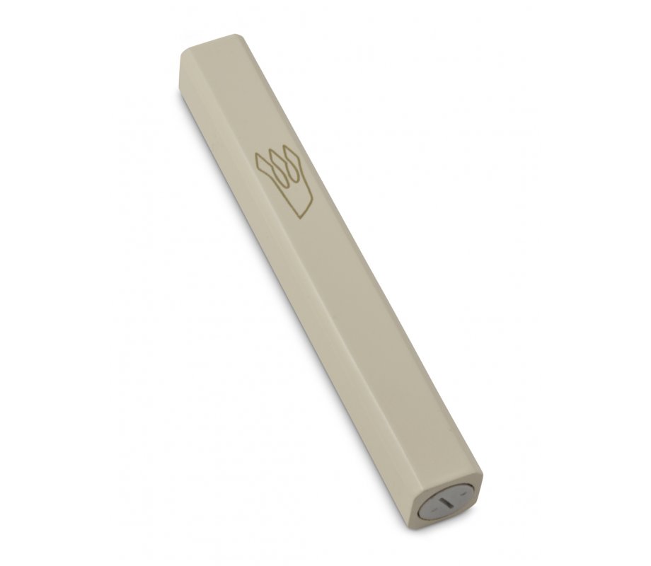 Wood Mezuzah Case, Cream Color with Gold Shin Outline - Selection for Lengths