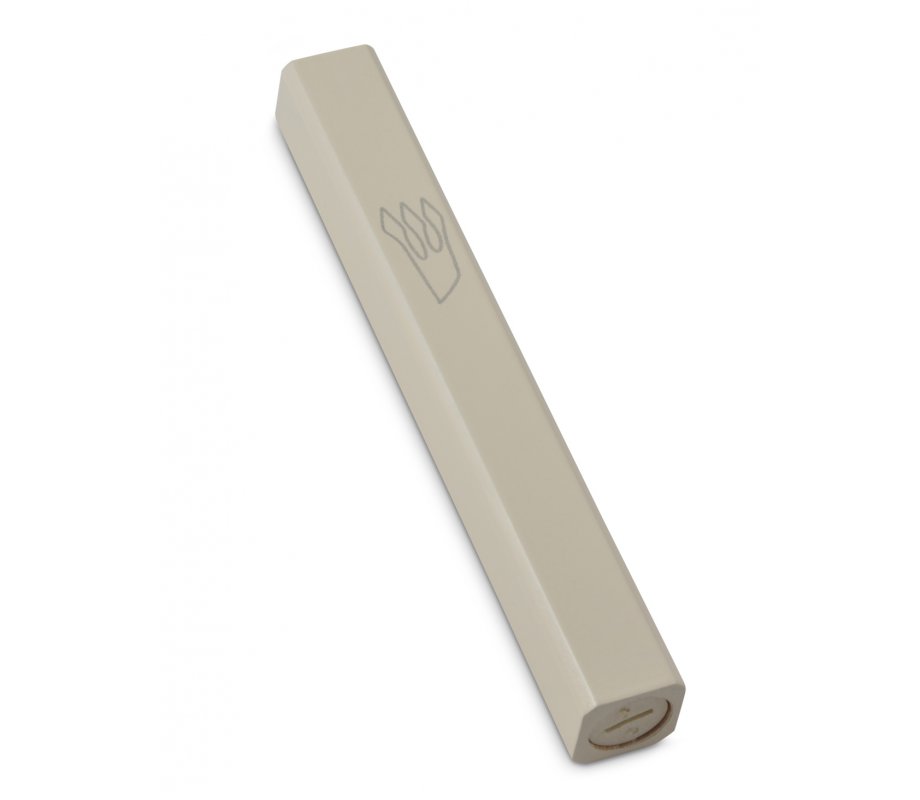Wood Mezuzah Case, Cream Color with Silver Shin Outline - Selection for Lengths