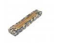 Wood Mezuzah Case with Blue Mosaic Design on Cream - Gold Shin