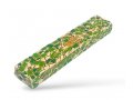 Wood Mezuzah Case with Green and Yellow Mosaic Design - Gold Shin