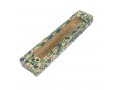 Wood Mezuzah Case with Mosaic Design, Green and Blue Turquoise - Gold Shin