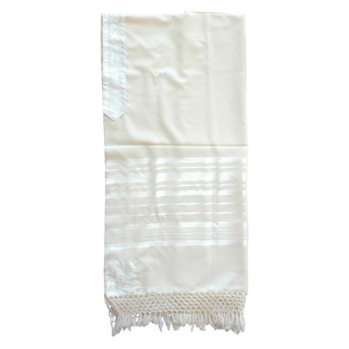 Wool Sephardi Tallit with Net Fringe and Sephardi Tzitzit Strings by Talitnia