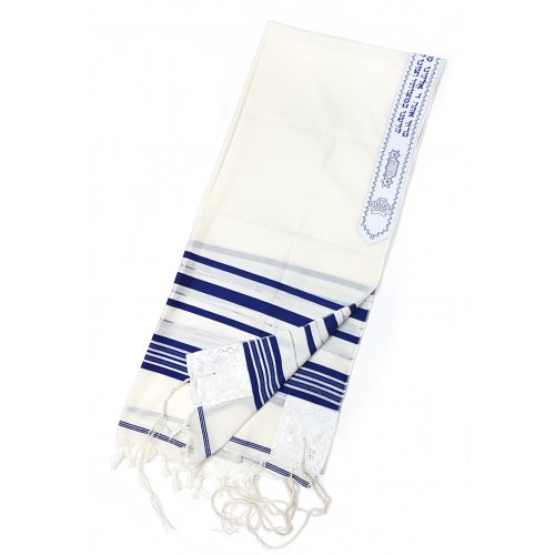 Wool Tallit Prayer Shawl by Talitnia - Blue & Silver Stripes