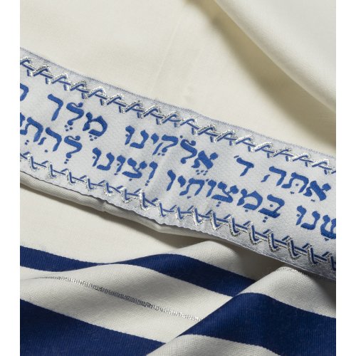 Wool Tallit Prayer Shawl by Talitnia - Blue & Silver Stripes