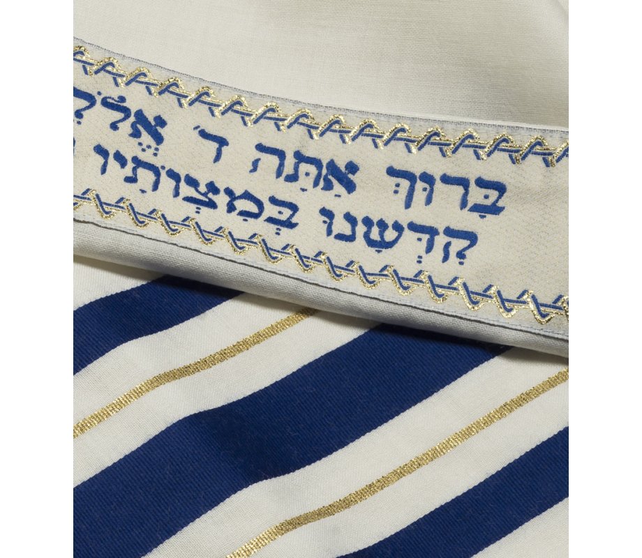 Wool Tallit Prayer Shawl with Blue & Gold Stripes by Talitnia