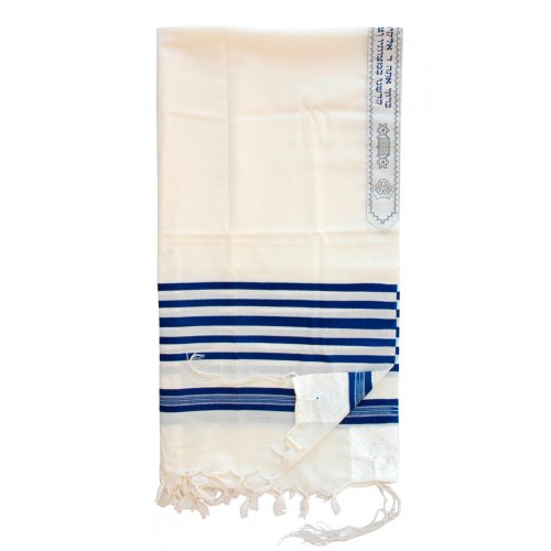 Wool Tallit Prayer Shawl with Blue & White Stripes by Talitnia