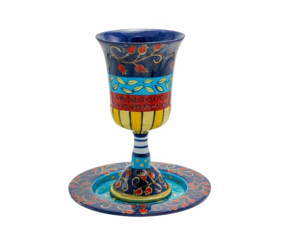 Yair Emanuel Hand Painted Kiddush Cup Set - Multicolor Pomegranates