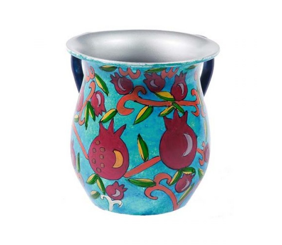 Yair Emanuel Hand Painted Metal Pomegranate Netilat Yadayim Wash Cup