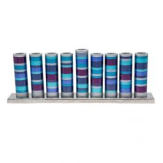 Yair Emanuel Hanukkah Menorah, Cylinders with Rings – Blue