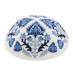 Yair Emanuel Kippah – Embroidered Blue Oriental Design