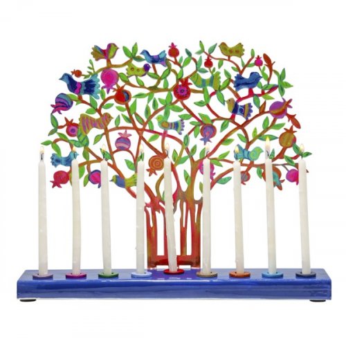 Yair Emanuel Painted Colorful Hanukkah Menorah - Pomegranate Tree