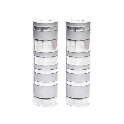 Yair Emanuel Salt and Pepper Shakers, Anodized Aluminum  Silver Rings