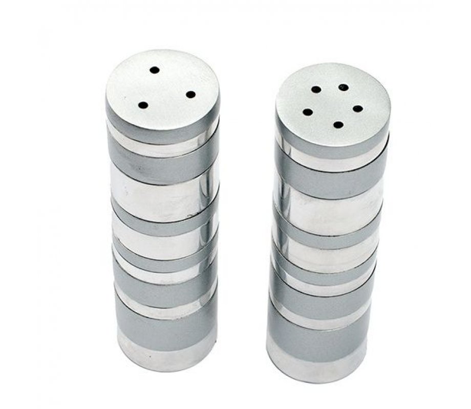 Yair Emanuel Salt and Pepper Shakers, Anodized Aluminum – Silver Rings