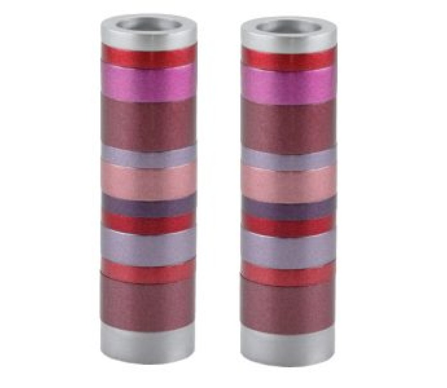 Yair Emanuel Small Cylinder Candlesticks with Rings - Shades of Pink