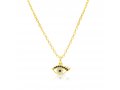 Yellow Gold Plated Necklace of Sterling Silver, Evil Eye Pendant - Glittering Zircons