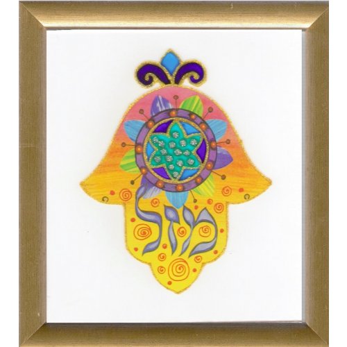 Yellow Hamsa Wall Blessing by Dvora Black