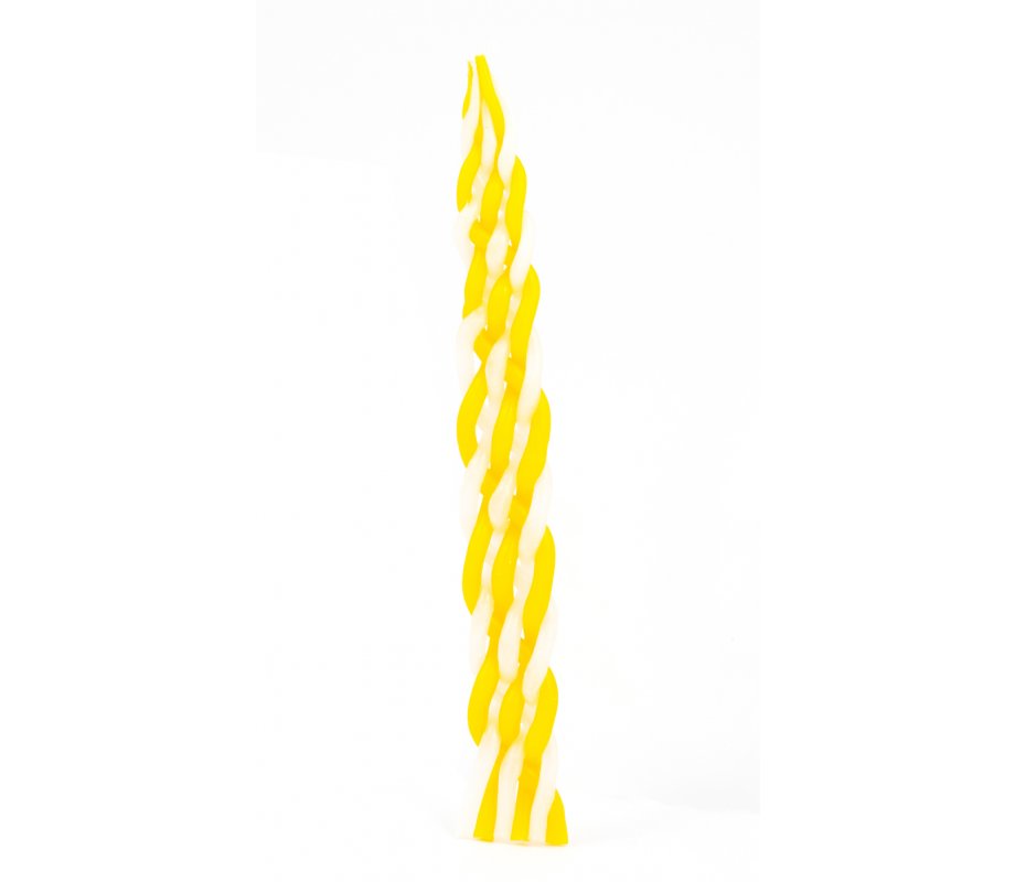 Yellow and White Braided Beeswax Handmade Havdalah Candle