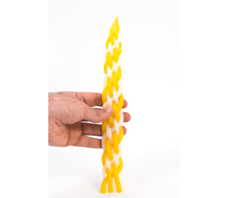Yellow and White Braided Beeswax Handmade Havdalah Candle