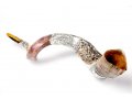 Yemenite Shofar with Sterling Silver Decoration - Lion of Judah and Menorah