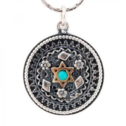 Yemenite style Star of David Pendant with Turquoise by Golan Jewelry