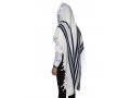 Yishtabach Classic Wool Tallit Non Slip Prayer Shawl - Dark Navy Stripes