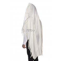 Yishtabach Classic Wool Tallit Non Slip Prayer Shawl - Pure White Stripes
