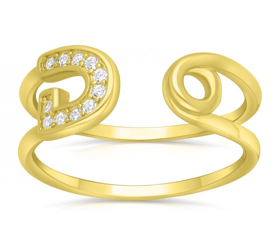 Zircon Decorated Horseshoe at End of Sterling Silver Ring - Rose Gold, Gold or Silver