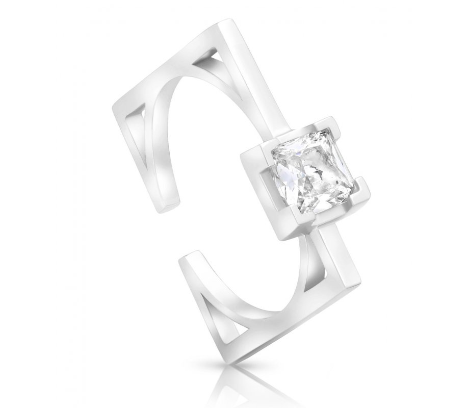 Zircon Decorated Square Sterling Silver Ring  Choice of Sterling Silver or Gold Plate