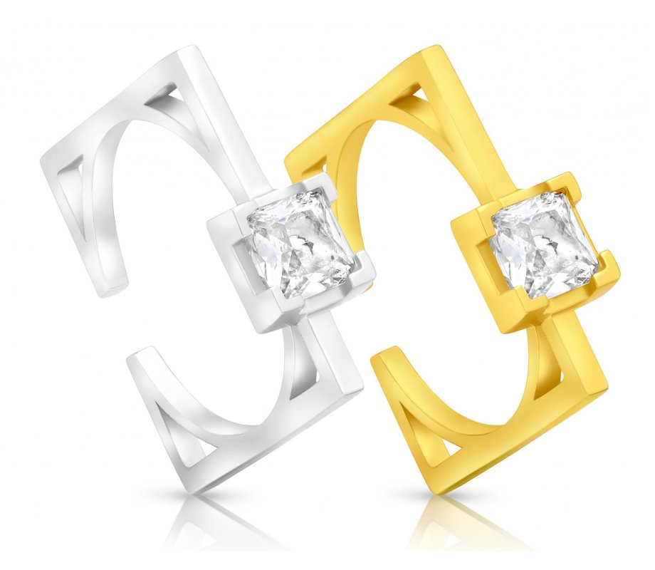 Zircon Decorated Square Sterling Silver Ring  Choice of Sterling Silver or Gold Plate